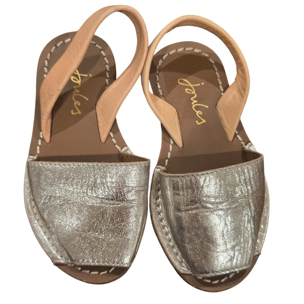 Joules Girls Silver Metallic Leather Avarca Sandals Slingback‎ Flats UK 8/ US 9